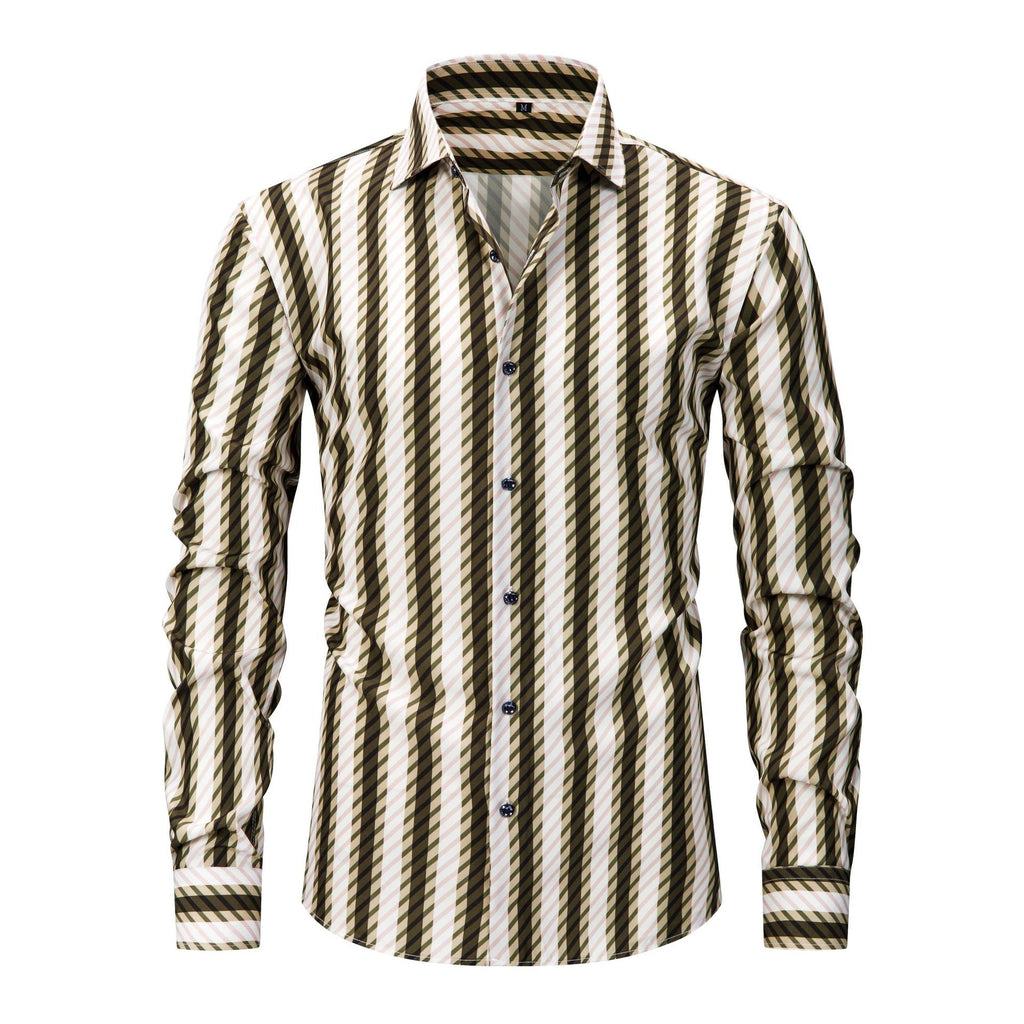 Mens Stretch Wrinkle-Free Digital-Print Plaid And Stripe Shirt