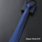 Mens Business Formal Zipper Tie With Blue Stripes