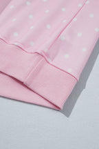 Pink Polka Dot Print Metal Button Collar Casual Pullover Sweatshirt