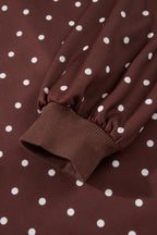 Pink Polka Dot Print Metal Button Collar Casual Pullover Sweatshirt