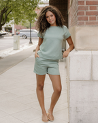 Astrid Textured Short Sleeve Top and Shorts Set - Seafoam
