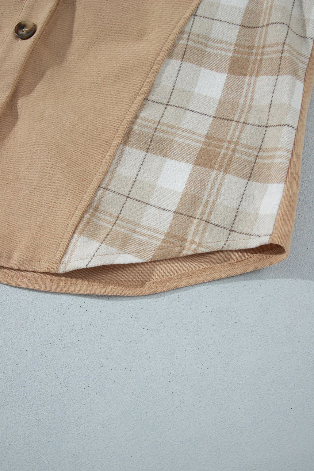 Light French Beige Plaid Colorblock Shirt Collar Shift Shacket