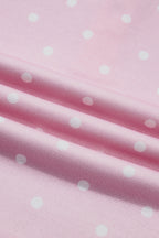 Pink Polka Dot Print Metal Button Collar Casual Pullover Sweatshirt