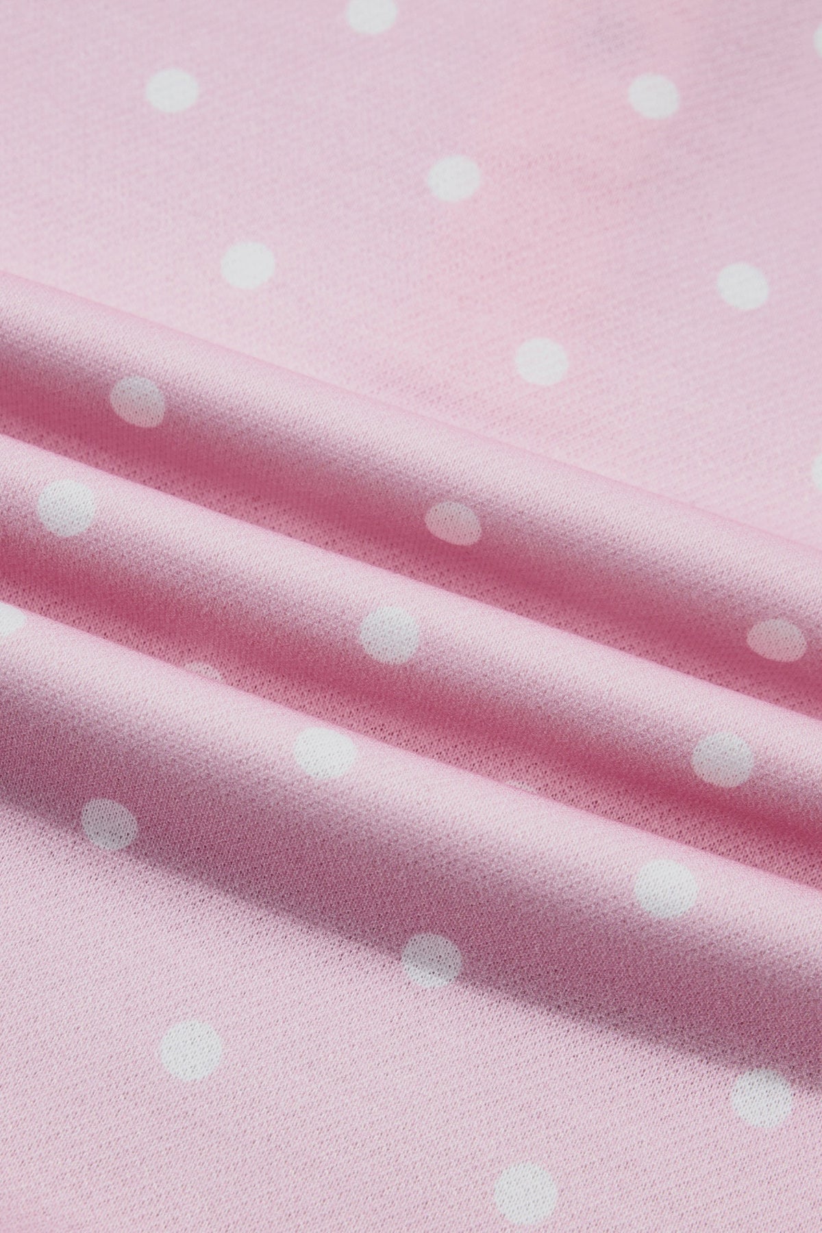 Pink Polka Dot Print Metal Button Collar Casual Pullover Sweatshirt