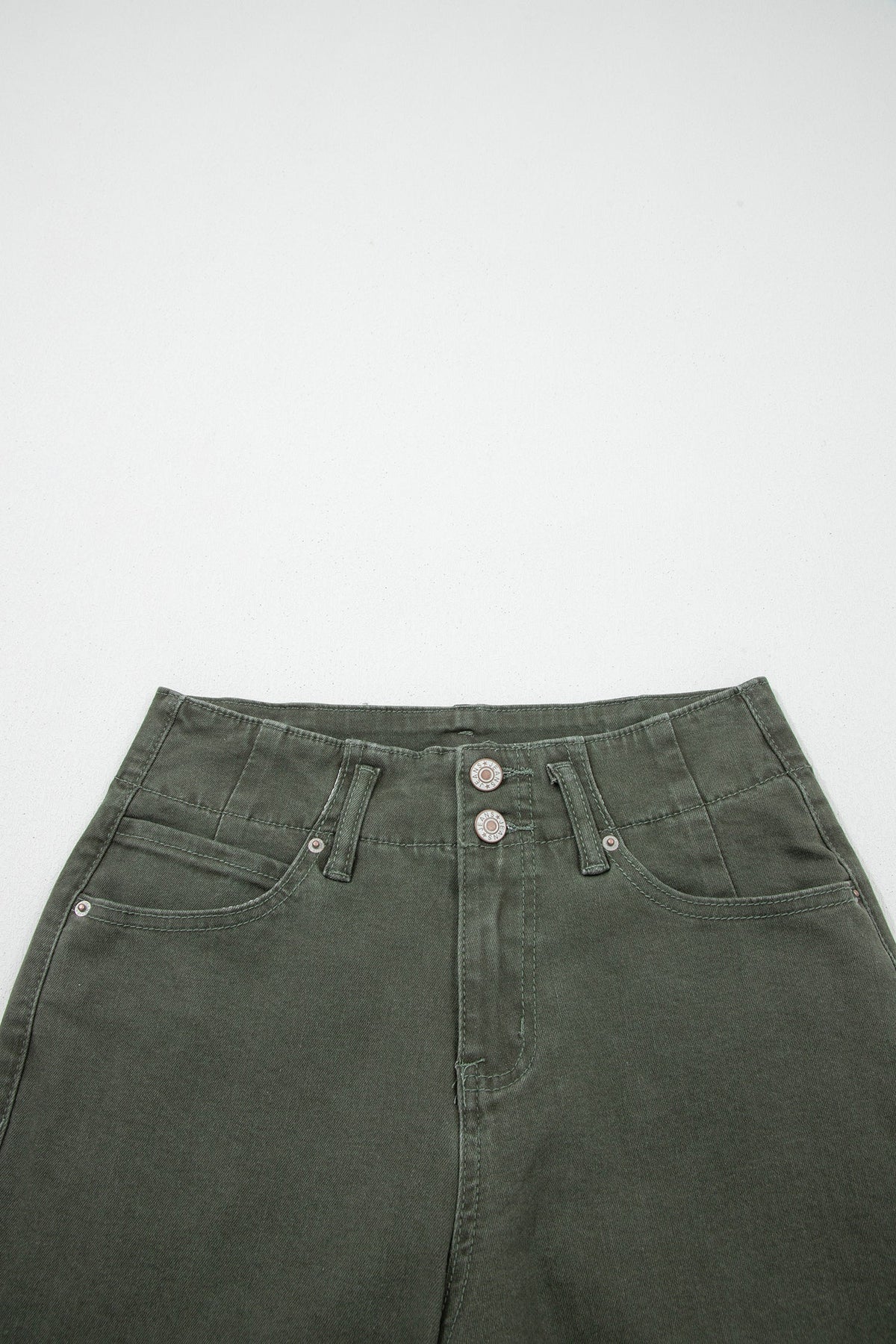 Brooke 2-Button High Waist Flared Bottom Jeans - Olive