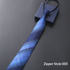 Mens Business Formal Zipper Tie With Blue Stripes