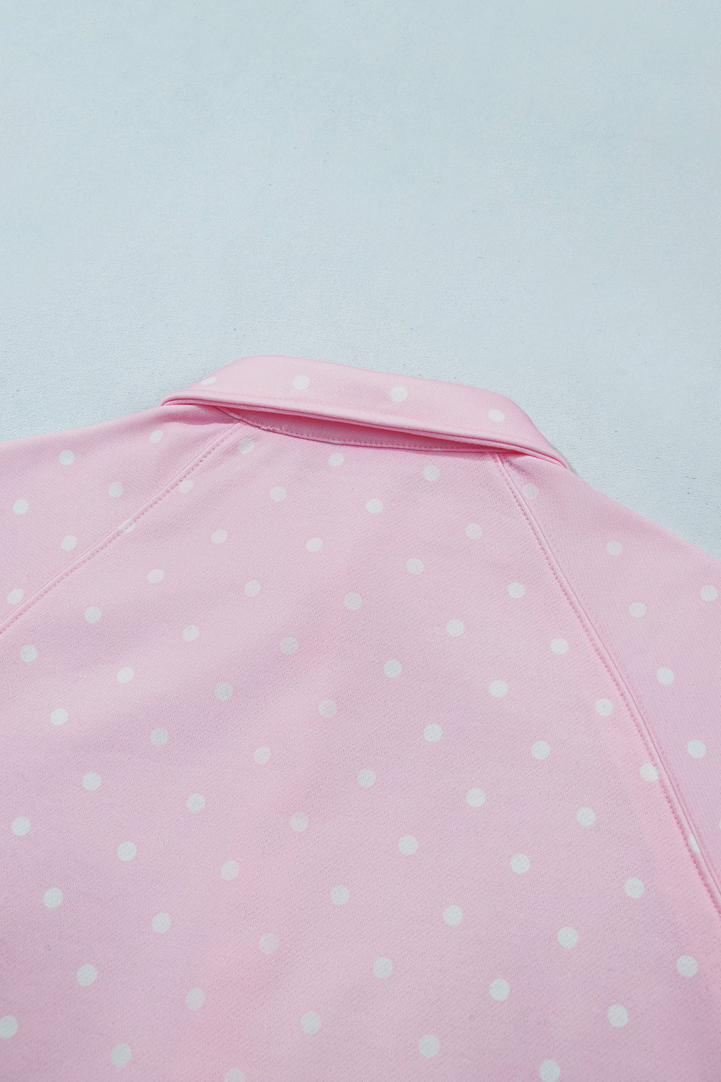 Pink Polka Dot Print Metal Button Collar Casual Pullover Sweatshirt