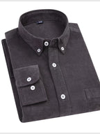 Men's Full Size Corduroy Long Sleeve Button-Down Shirt Plus Size
