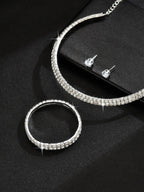 European And American Cross-Border Jewelry Three-Row Rhinestone Necklace Zircon Earrings Bracelet Elastic Ring Bridal Suit Dress Accessories