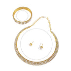 European And American Cross-Border Jewelry Three-Row Rhinestone Necklace Zircon Earrings Bracelet Elastic Ring Bridal Suit Dress Accessories
