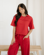 Drop Shoulder Boxy Tee and Barrel Pants Set  - Racing Red