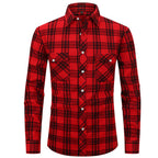 Classic Men's Plaid Shirt With Pockets - Long Sleeve Casual Button Down For Work & Outdoor