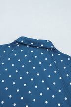 Pink Polka Dot Print Metal Button Collar Casual Pullover Sweatshirt