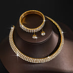 European And American Cross-Border Jewelry Three-Row Rhinestone Necklace Zircon Earrings Bracelet Elastic Ring Bridal Suit Dress Accessories