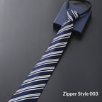 Mens Business Formal Zipper Tie With Blue Stripes