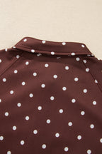 Pink Polka Dot Print Metal Button Collar Casual Pullover Sweatshirt