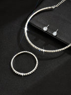 European And American Cross-Border Jewelry Three-Row Rhinestone Necklace Zircon Earrings Bracelet Elastic Ring Bridal Suit Dress Accessories
