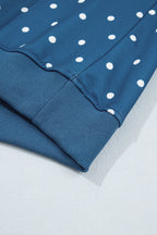 Pink Polka Dot Print Metal Button Collar Casual Pullover Sweatshirt