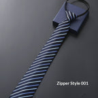 Mens Business Formal Zipper Tie With Blue Stripes