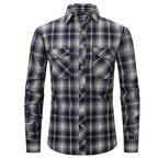 Classic Men's Plaid Shirt With Pockets - Long Sleeve Casual Button Down For Work & Outdoor