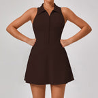 Spring Summer Skinny Slimming High Top Sports Dress Women Running Golf Tennis Workout Clothes Collared Suit