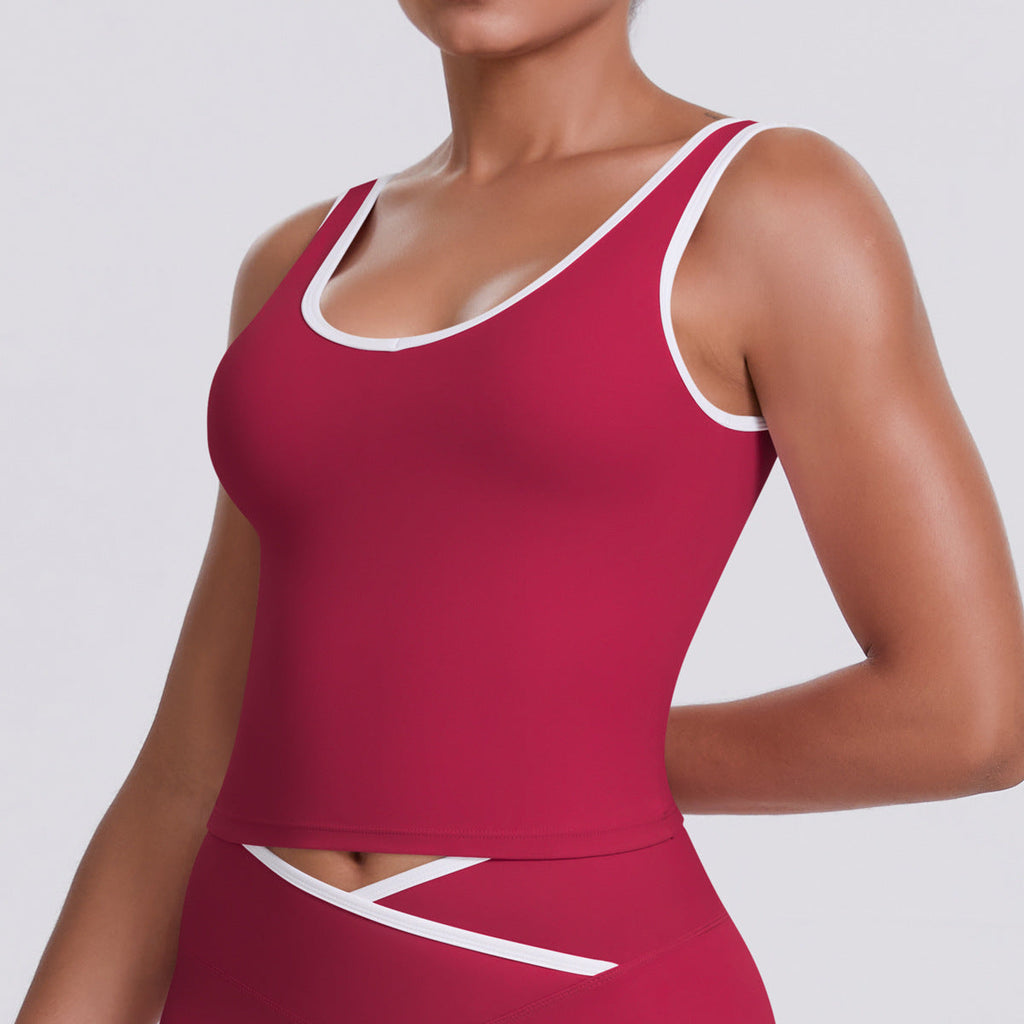 Tight Nude Feel Contrast Color Sports Back Shaping Women Backless Yoga Vest Tennis Workout Clothes Outer Wear Sports Top