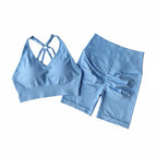 Women’s V-Back Sports Bra Set with High-Waist Shorts
