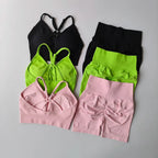 Women’s V-Back Sports Bra Set with High-Waist Shorts