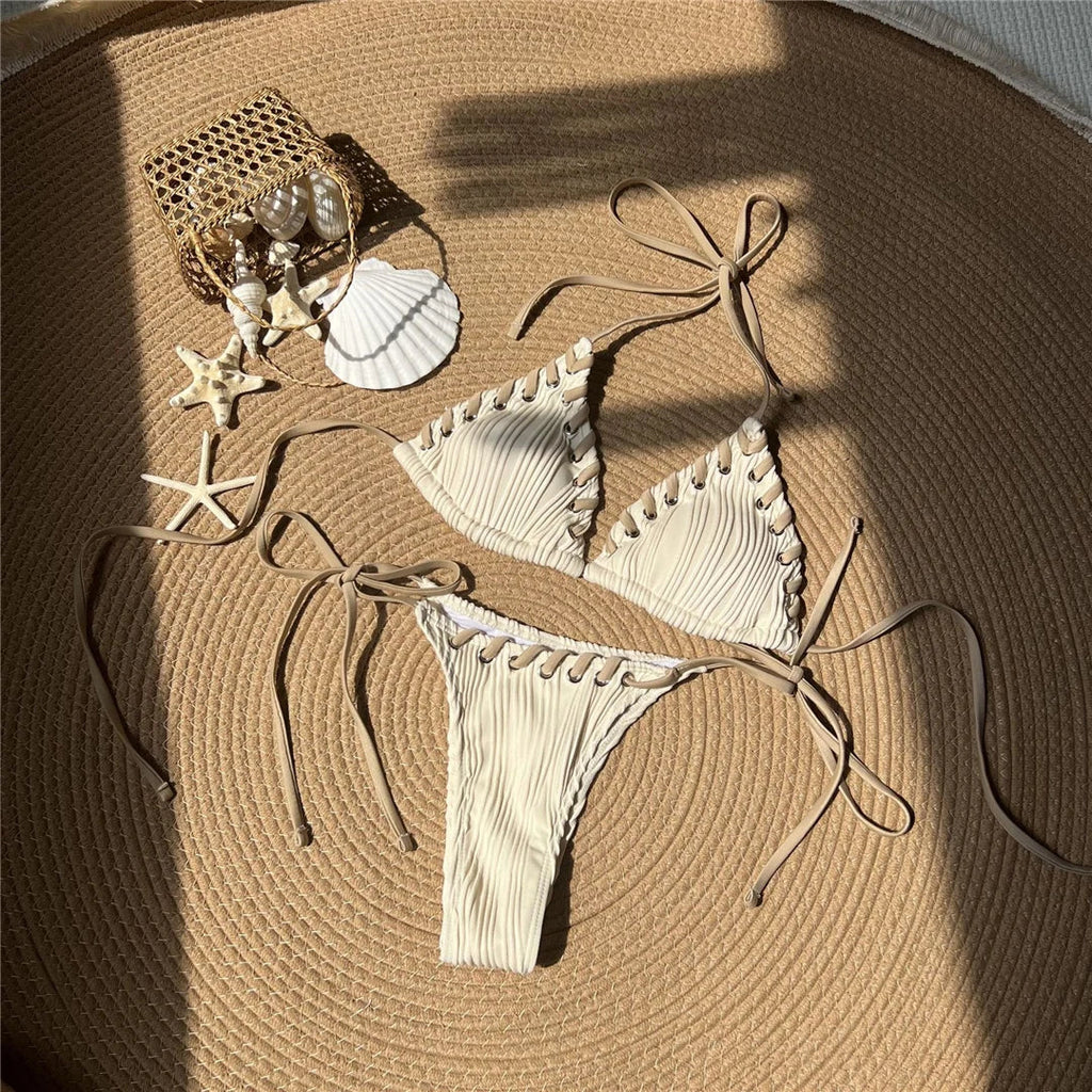 8 Colors Halter Ribbed High Leg Cut Bikini Female Swimsuit Women Swimwear Two-pieces Bikini set Bather Bathing Suit Swim V5541Y