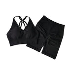 Women’s V-Back Sports Bra Set with High-Waist Shorts