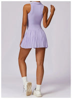 Outdoor Breathable Golf Wear Tennis Sport Sets Women Turn Down Collar Sleeveless Top Short 2 in 1 Skirt Running Fitness Set