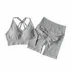 Women’s V-Back Sports Bra Set with High-Waist Shorts