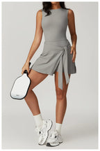 Tennis Dress Slim Tennis Dresses Woman Home Clothing Simple Style Casual Bodycon Mini Sleeveless Solid Color Leace-up Vestidos