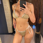 8 Colors Halter Ribbed High Leg Cut Bikini Female Swimsuit Women Swimwear Two-pieces Bikini set Bather Bathing Suit Swim V5541Y