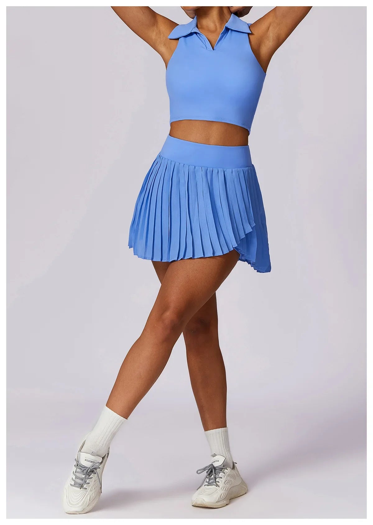 Outdoor Breathable Golf Wear Tennis Sport Sets Women Turn Down Collar Sleeveless Top Short 2 in 1 Skirt Running Fitness Set