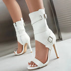 Plus Size 48 Sexy Red Thin High Heels Party Sandals Women Black Dancing Shoes Stilettos Summer White Ankle Booties