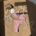 8 Colors Halter Ribbed High Leg Cut Bikini Female Swimsuit Women Swimwear Two-pieces Bikini set Bather Bathing Suit Swim V5541Y
