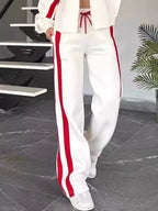Full Size Contrast Stripe Zip Up Jacket and Pants Set Plus Size