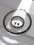 European And American Cross-Border Jewelry Three-Row Rhinestone Necklace Zircon Earrings Bracelet Elastic Ring Bridal Suit Dress Accessories