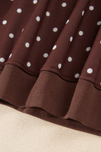 Pink Polka Dot Print Metal Button Collar Casual Pullover Sweatshirt