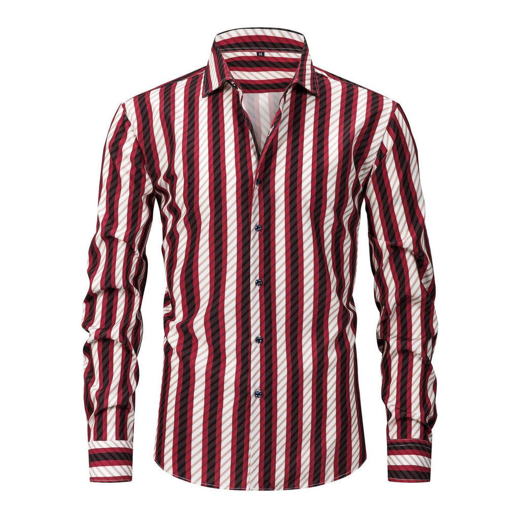 Mens Stretch Wrinkle-Free Digital-Print Plaid And Stripe Shirt