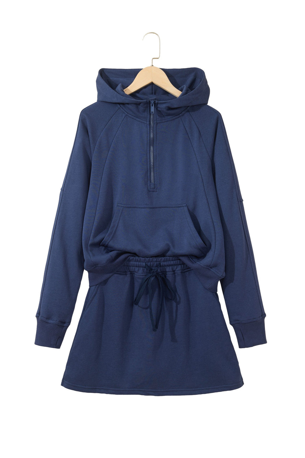 Navy Blue Long Sleeve Zip-Up Top Elastic Waist Skort Set