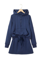 Navy Blue Long Sleeve Zip-Up Top Elastic Waist Skort Set