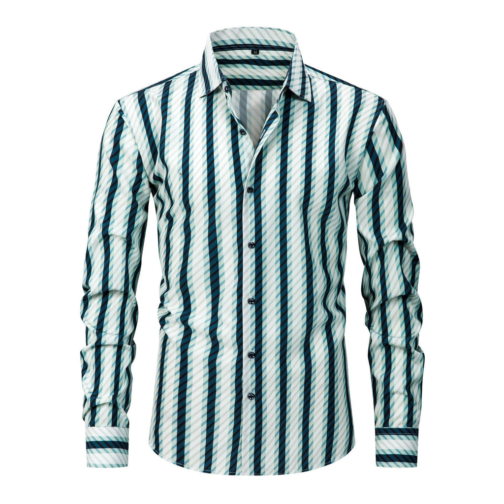 Mens Stretch Wrinkle-Free Digital-Print Plaid And Stripe Shirt