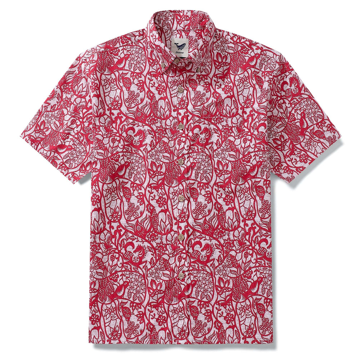 Hawaiian Shirt For Men Paper-Cut Painting Button-down Shirt Short Sleeve 100% Cotton Shirt By Yakima
