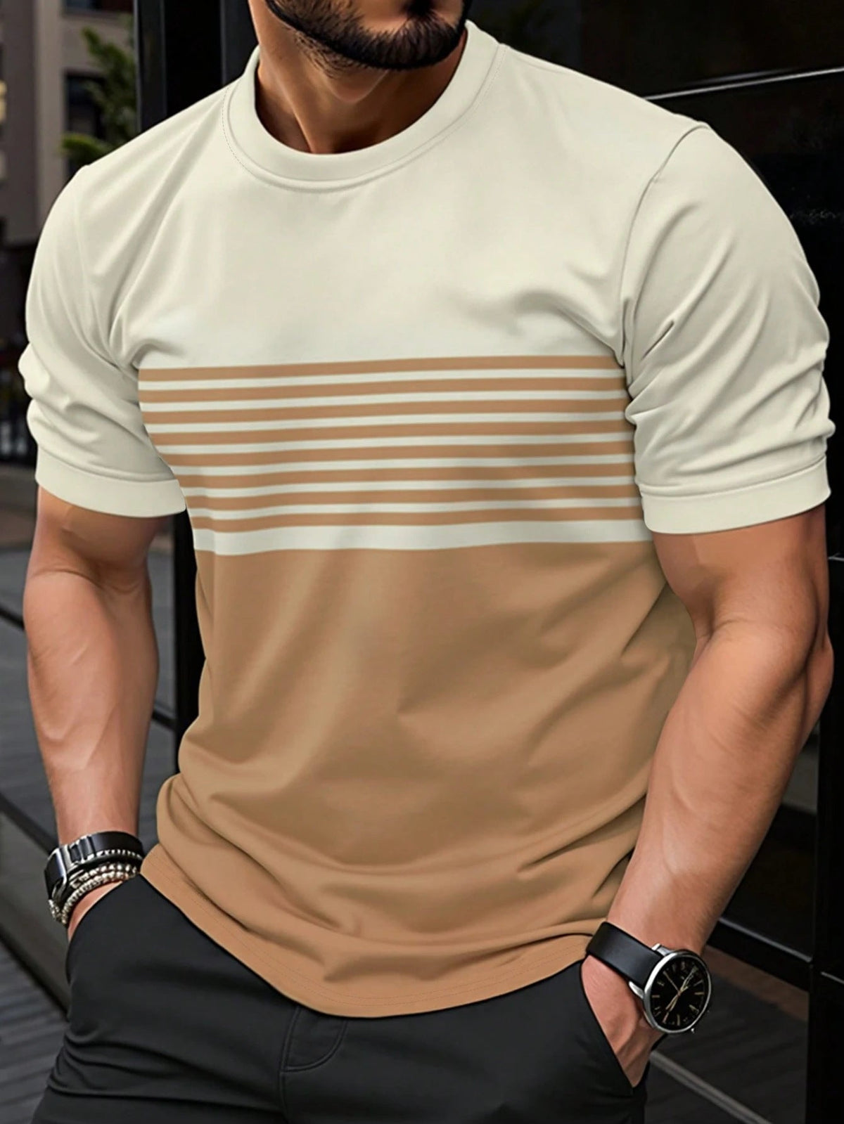 Fashionable And Minimalist Men's Crew-neck Casual Short-sleeve Shirt