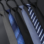 Mens Business Formal Zipper Tie With Blue Stripes