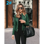 Elegance Autumn And Winter New Solid Color Jacket For Women's PU Leather Warmth Fashion Long-Sleeved Jacket For Women