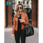 Elegance Autumn And Winter New Solid Color Jacket For Women's PU Leather Warmth Fashion Long-Sleeved Jacket For Women