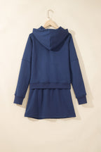 Navy Blue Long Sleeve Zip-Up Top Elastic Waist Skort Set